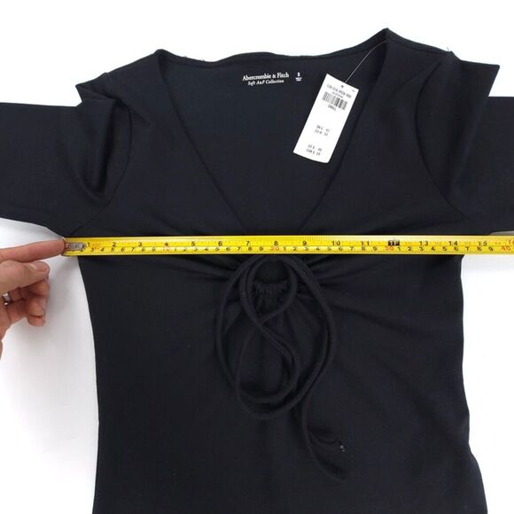 NWT Abercrombie Soft A&F 90's Long Sleeve Tie Front Cutout Bodysuit Black Small - Picture 3 of 8